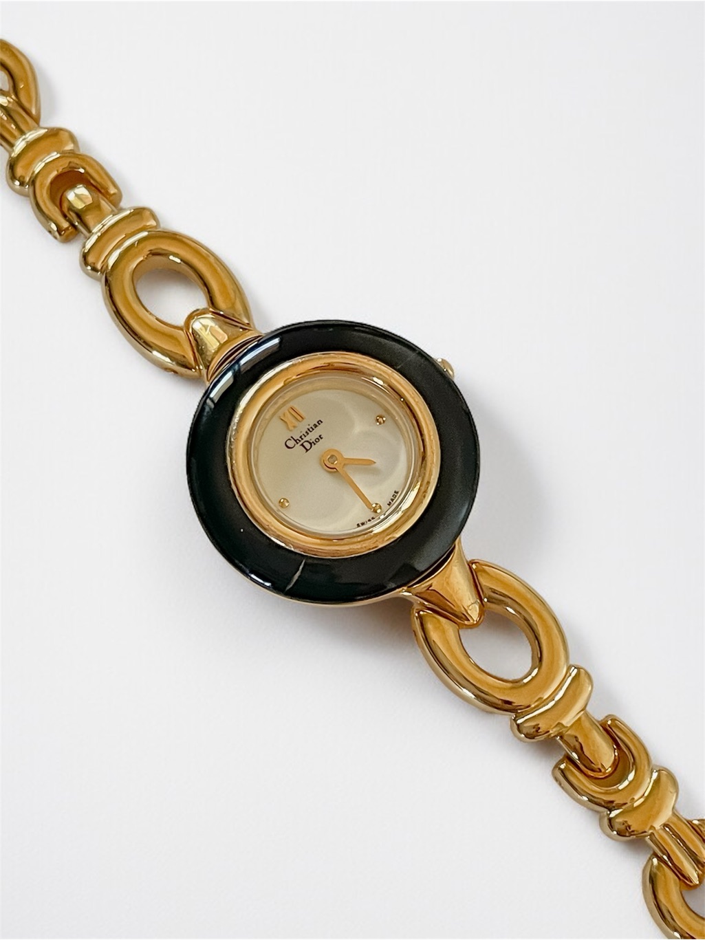 Christian Dior Gold With Black Change Bezel Link Bracelet Watch